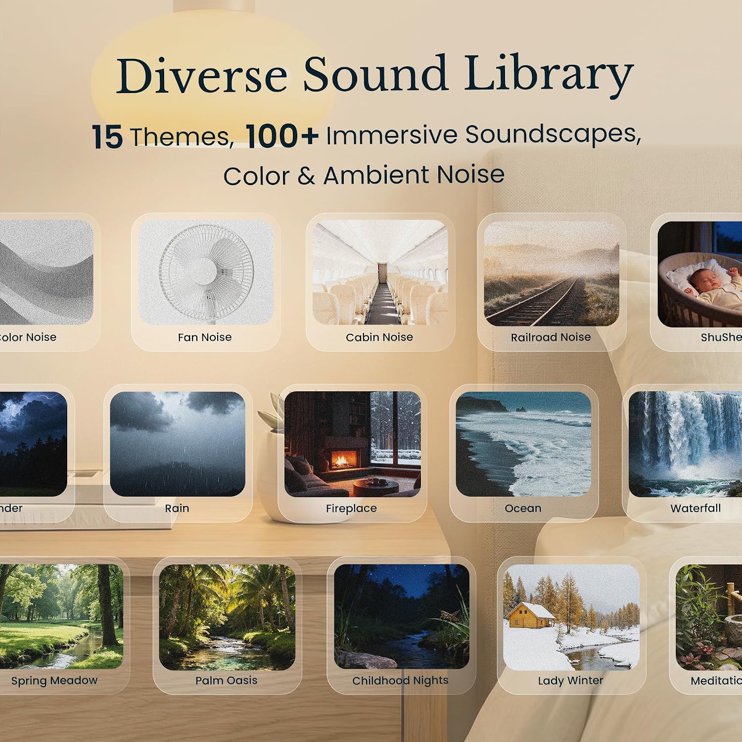 TimeVocalist White Noise Sound Machine & Alarm Clock: Color Noises and Custom Soundscapes, App Control, Sleep Schedule, Multiple Alarms, 10…