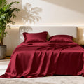 Lovescabin Love's cabin 4Piece California King Satin Bed Linen Set, Burgundy Silky Satin Sheets, Deep Pocket, Luxury Silk Feel, 1 Flat, 1 F…