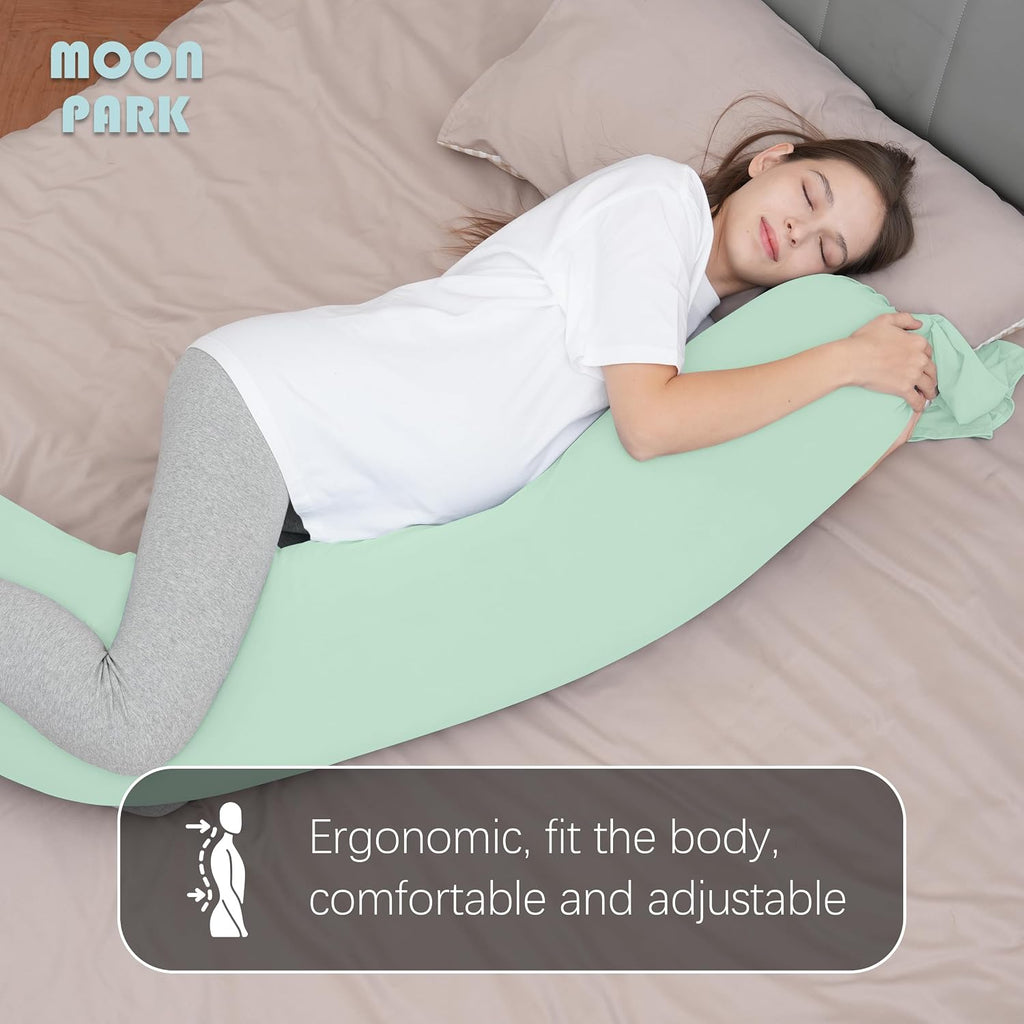 Moonpark MOON PARK Pregnancy Pillow - Incredibly Smooth and Soft Cooling Cover I Shaped Full Body Maternity Pillow with Removable Cover - S…