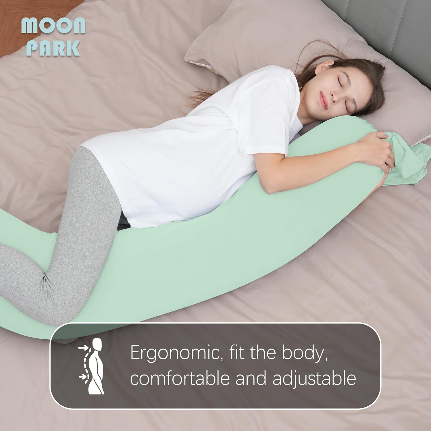 Moonpark MOON PARK Pregnancy Pillow - Incredibly Smooth and Soft Cooling Cover I Shaped Full Body Maternity Pillow with Removable Cover - S…