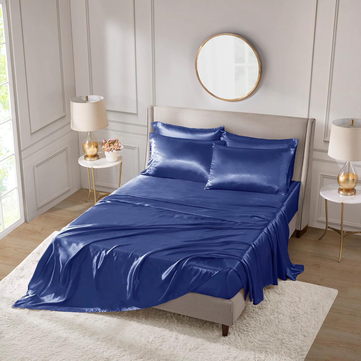 Madisonpark Madison Park Essentials Satin Sheet Set Luxury and Silky with Natural Sheen, Elastic 14" Pocket fits up to 16" Mattress, All Ar…
