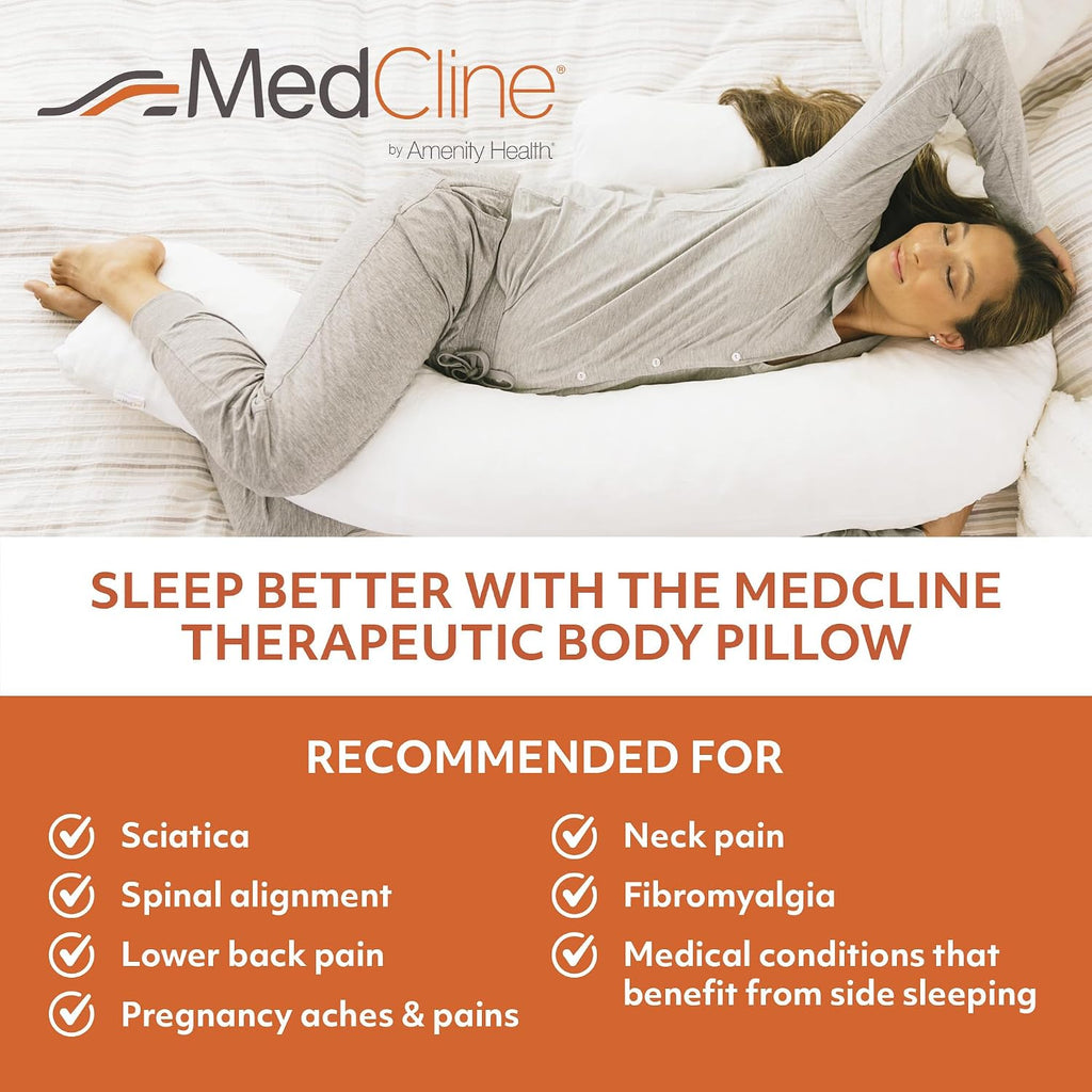 MedCline Full Length Body Pillow, Adjustable Shredded Memory Foam Pillow for Side Sleepers, J-Shaped Body Pillow for Neck, Back…