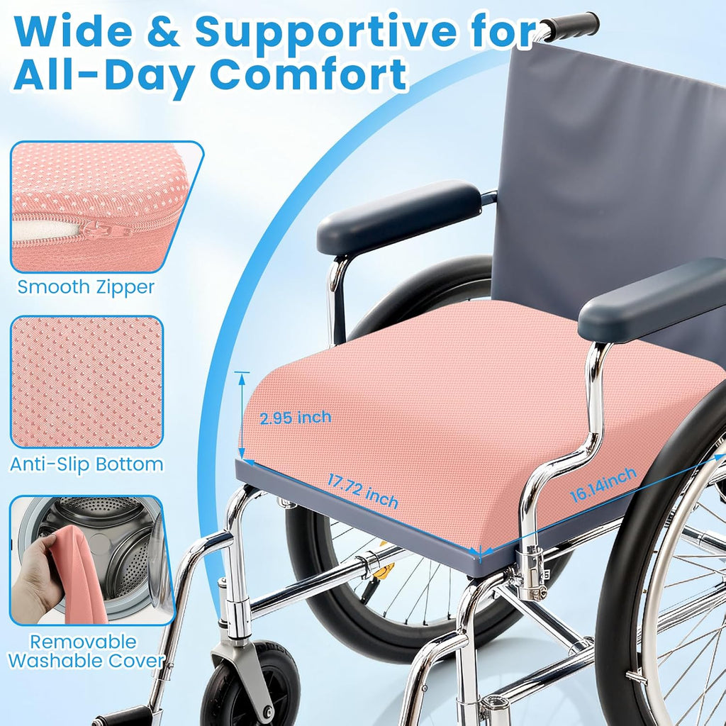 Wheelchair Seat Cushion for Pressure Relief, Cooling Gel Memory Foam Chair Cushion with Slope-Edge Design, Coccyx Support for Tailbone…
