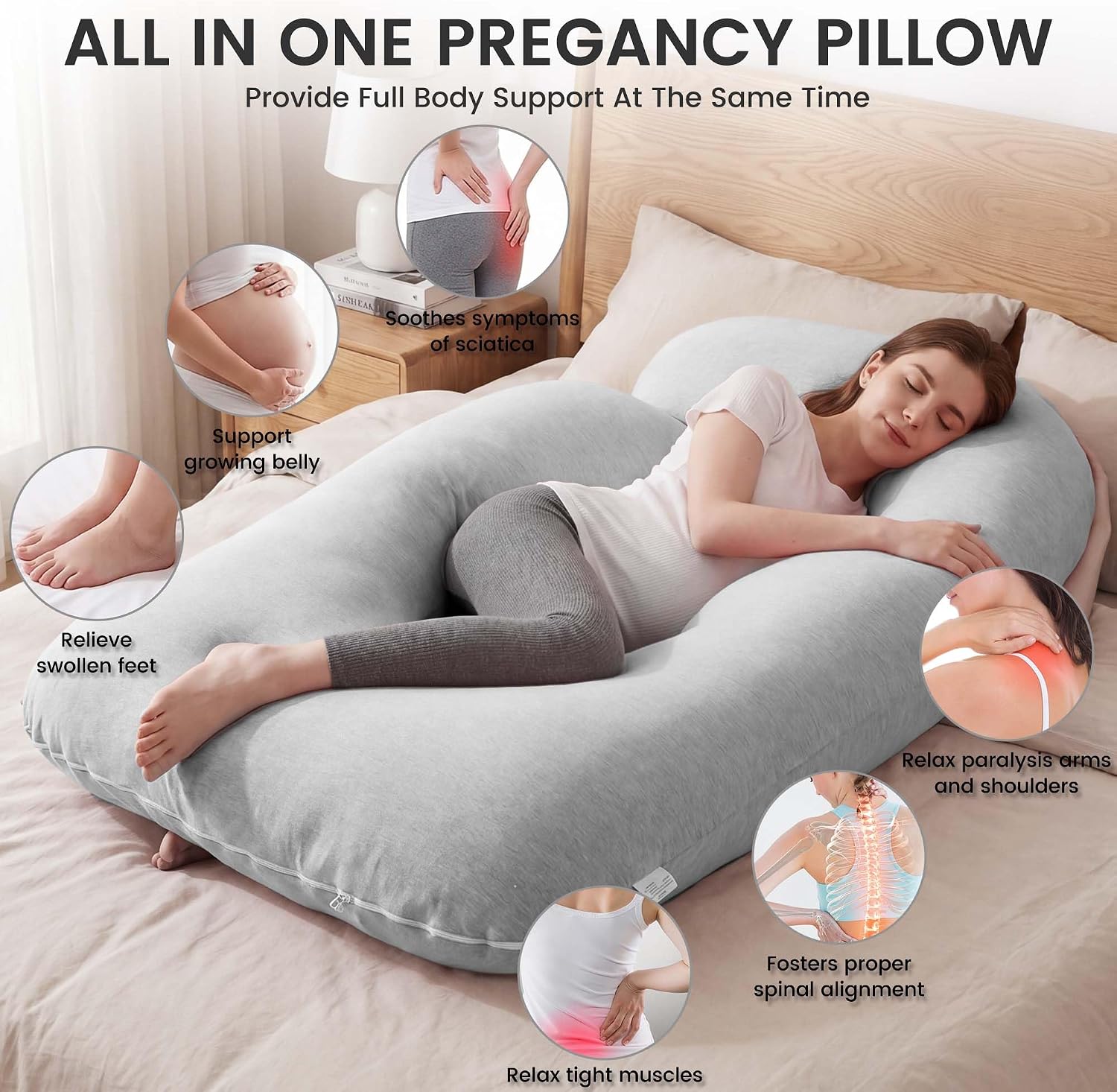 Jcickt Pregnancy Pillow for Sleeping,59 inch Maternity Pillow with Removable Washable Cover, J-Shaped Cooling Full Body Pregnant Pillow…