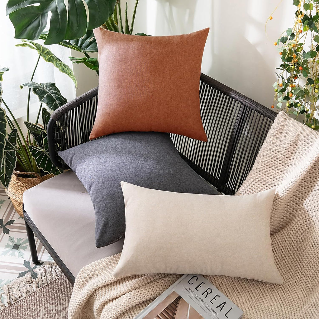 Miulee Pack of 2 Decorative Outdoor Solid Waterproof Throw Pillow Covers Faux Linen Garden Farmhouse Cushion Cases for Summer Patio Tent Ba…