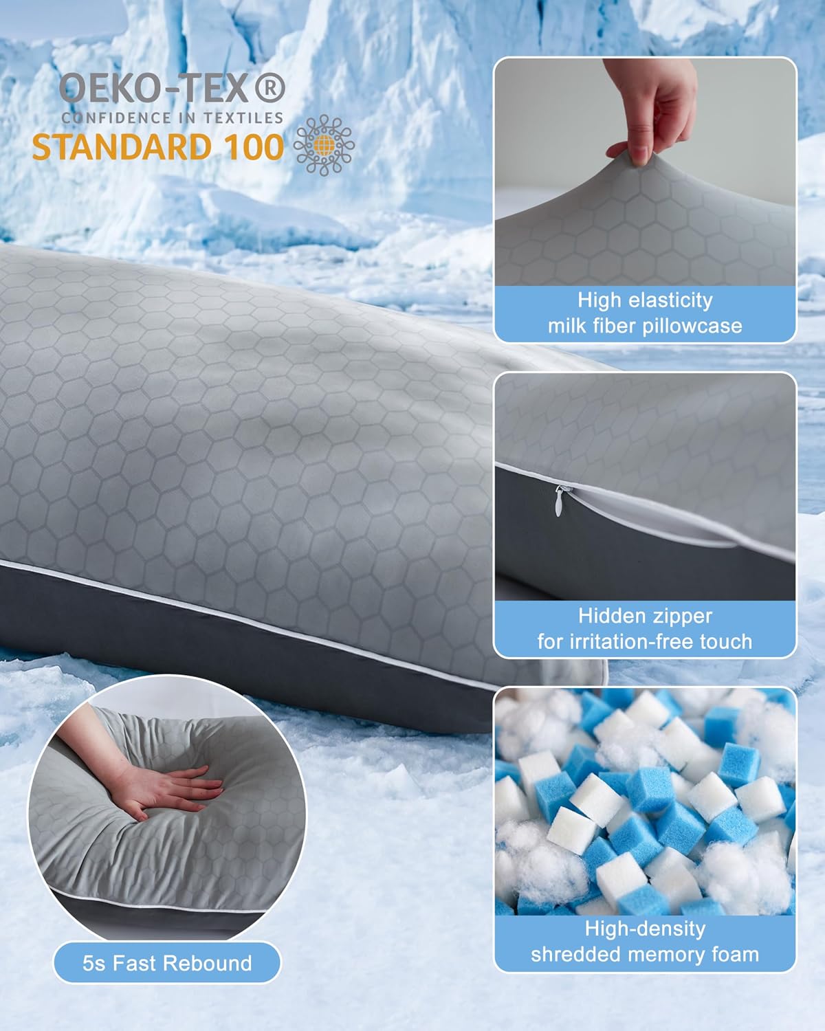 YZ HOME Cooling Body Pillow for Adults, Cold Touch Fabric, Blue Shredded Memory Foam, Support for Side Back Stomach Sleepers, Removable…