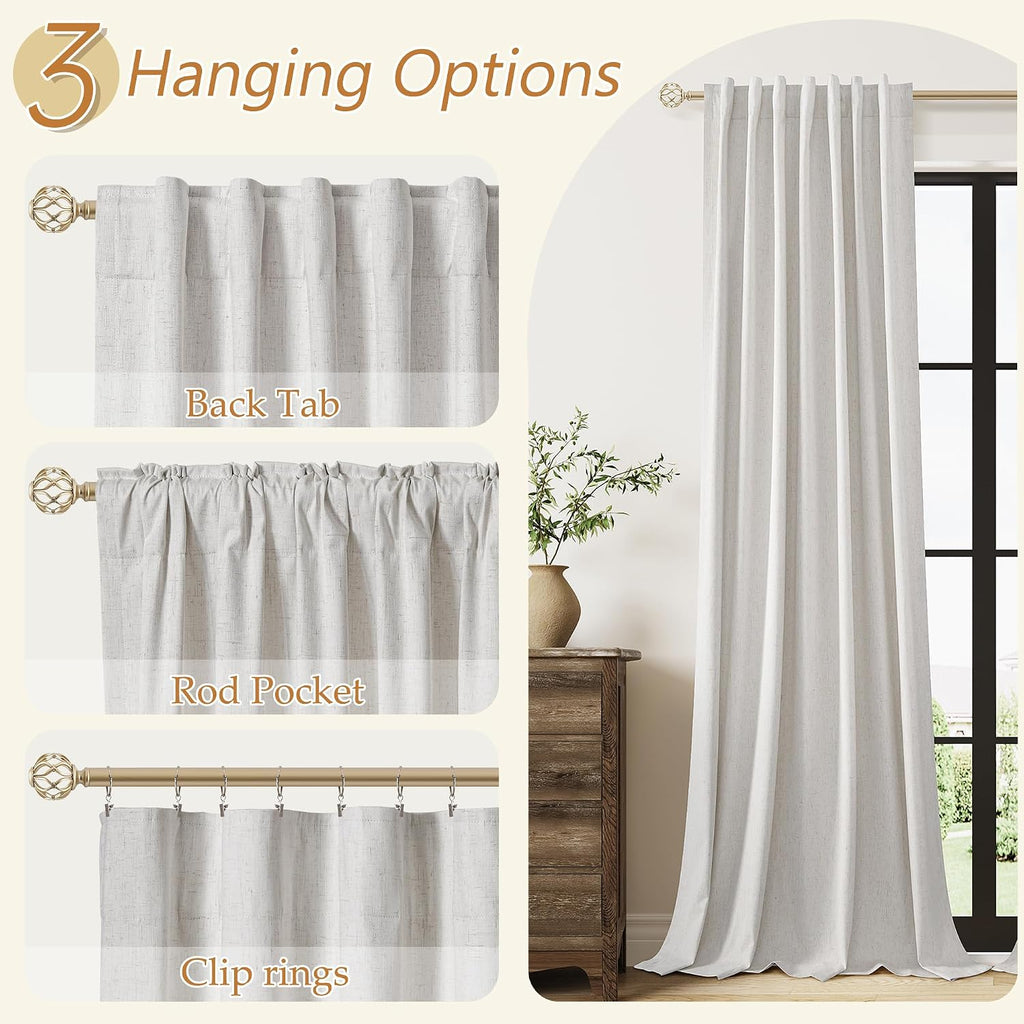 Guken Natural Extra Long 100% Blackout Curtains 132 Inch Length 2 Panels Set Back Tab Thermal Insulated Black Out Tall Windows Drapes for H…