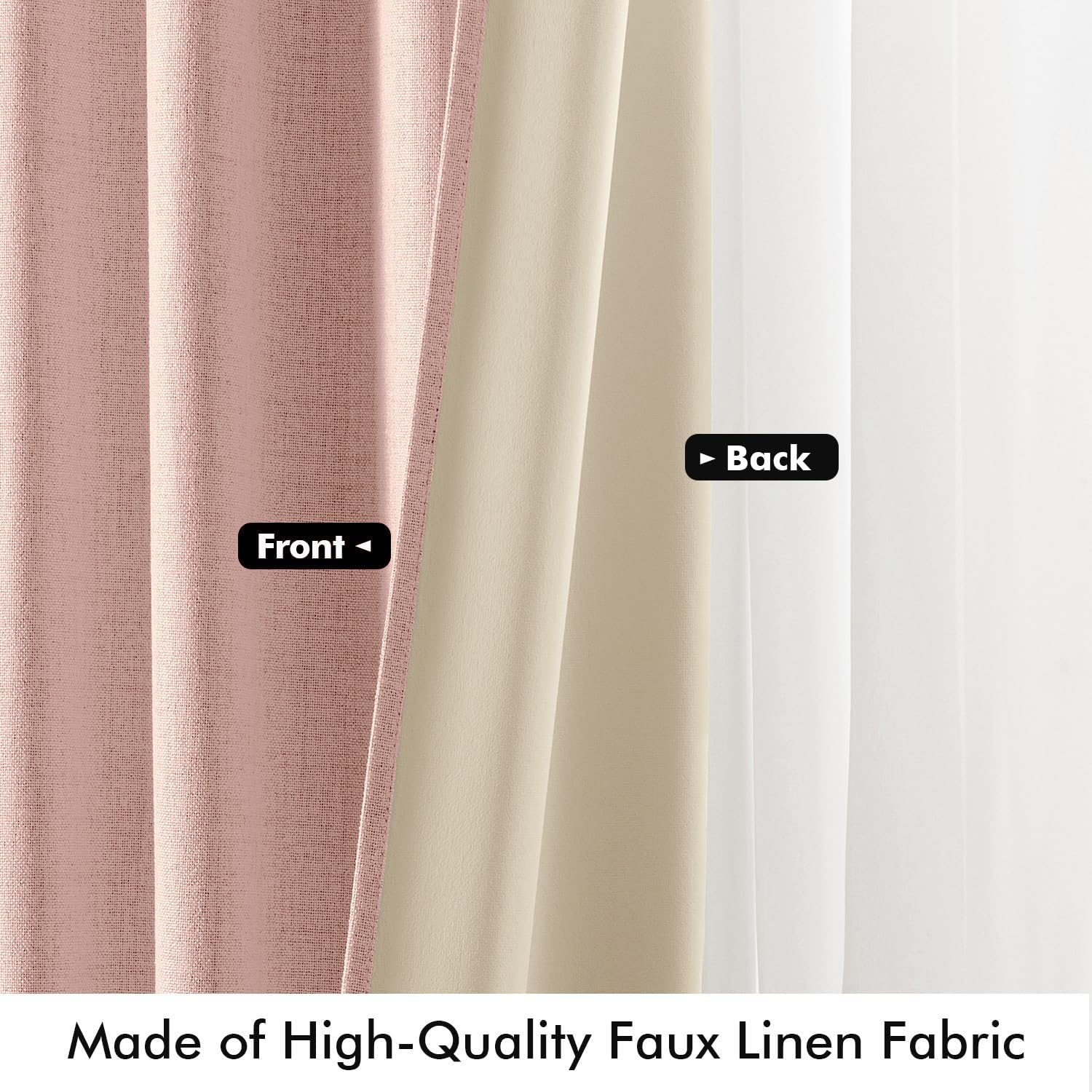 Miulee 100% Blackout Linen Curtains for Bedroom, Blush Pink Solid Luxury Decor Thermal Insulation Room Darkening Drapes for Living Room Nur…