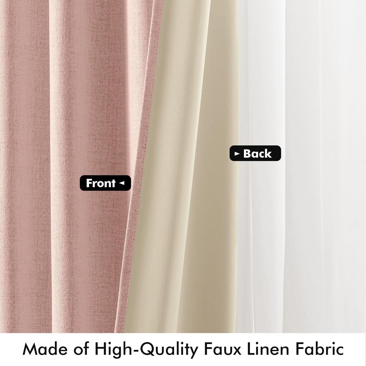 Miulee 100% Blackout Linen Curtains for Bedroom, Blush Pink Solid Luxury Decor Thermal Insulation Room Darkening Drapes for Living Room Nur…