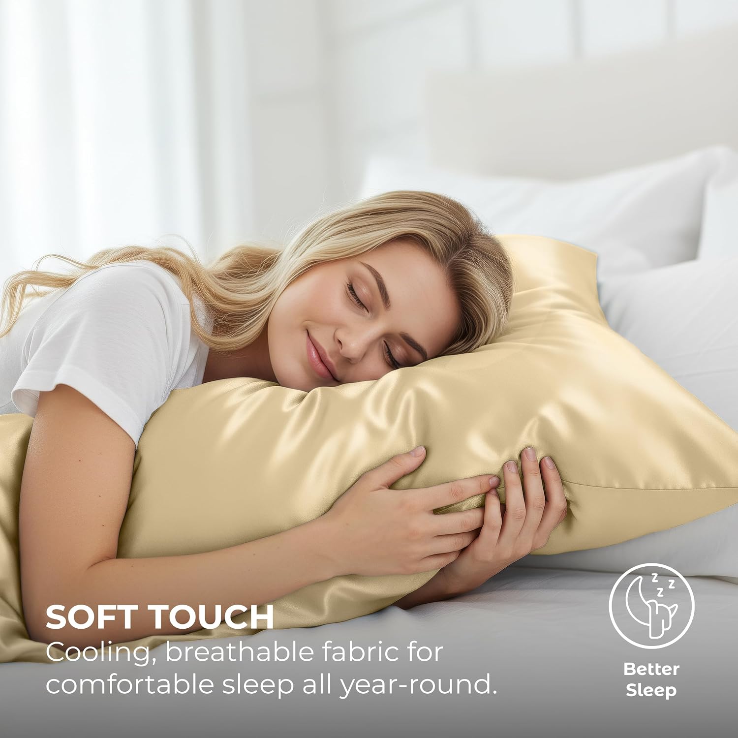 PureBedding Pure Bedding Satin Pillowcase 2 Pack - Queen Size (20"x30", Ivory) - Silky Pillow Cases for Hair and Skin - Satin Pillow Covers…
