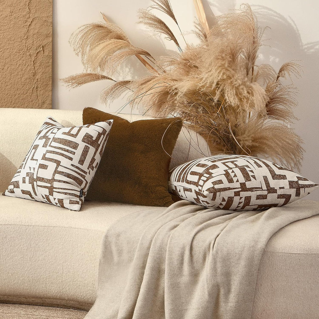 Throw Pillow Cushion Cover 18x18 Inch, Double-Sided Modern Geometric High-Density Jacquard Polyester Pillow Covers for Sofa, Bed, Rattan…