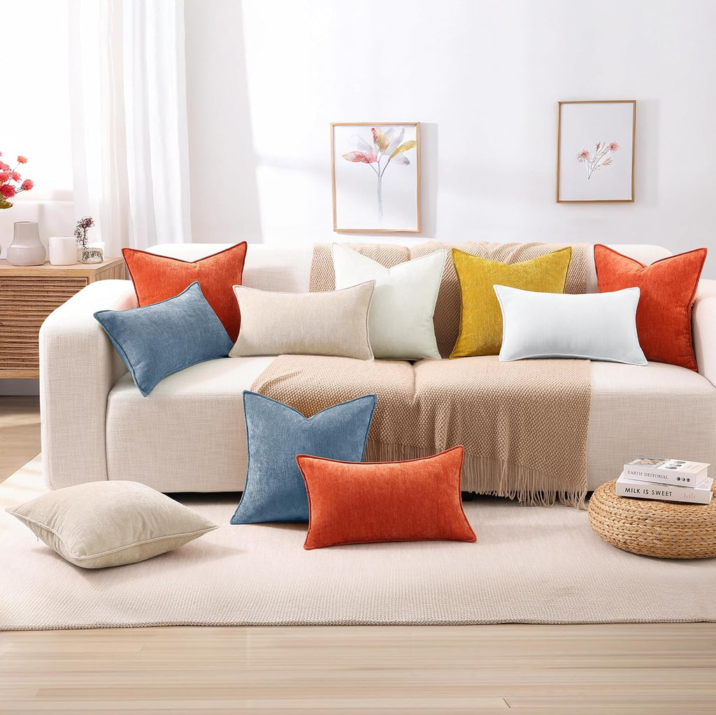 decorUhome Summer Couch Euro Sham Throw Pillow Covers 24x24 Set of 2, Decorative Soft Velvet Modern Cozy Chenille Pillow Cases with Elegant…