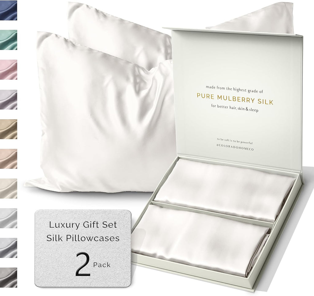 ColoradoHomeCo SUNDAYSILKSTM | Silk Pillow Cases 2 PACK | 22 Momme Mulberry Silk Pillowcase Set of 2 | All Sides 100% Pure Silk Slip Pillowc…