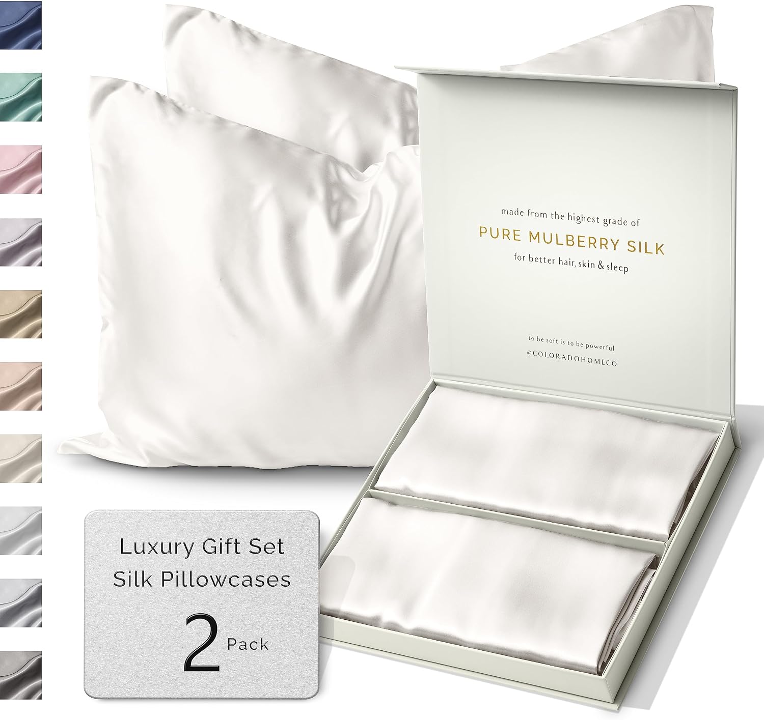 ColoradoHomeCo SUNDAYSILKSTM | Silk Pillow Cases 2 PACK | 22 Momme Mulberry Silk Pillowcase Set of 2 | All Sides 100% Pure Silk Slip Pillowc…