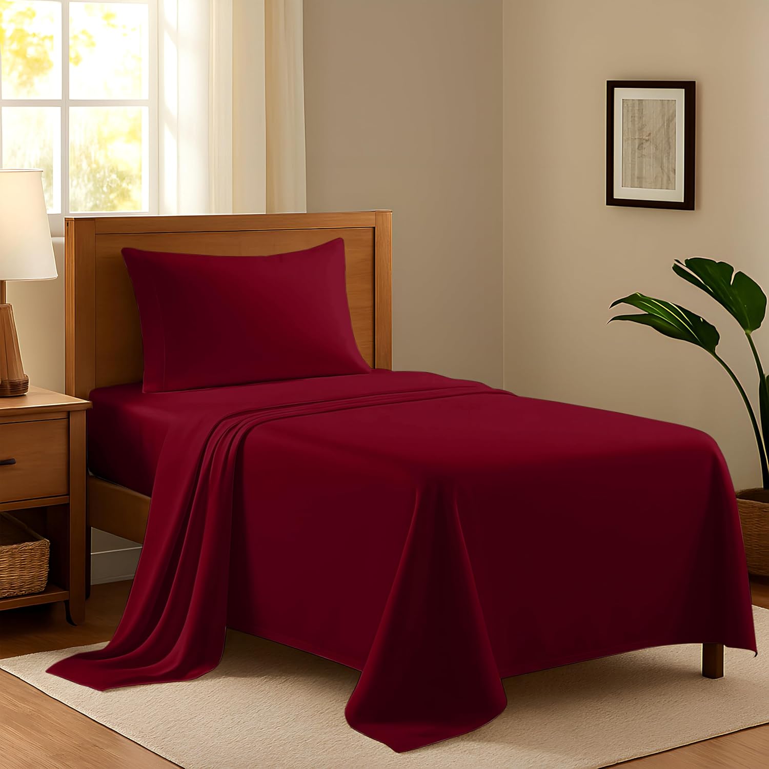 AshtonSheets 100% Egyptian Cotton Twin XL Bed Sheets Set - Luxury 600 Series Refined Collection Sheet for Twin XL Size Bed (3 PC, Burgundy)…