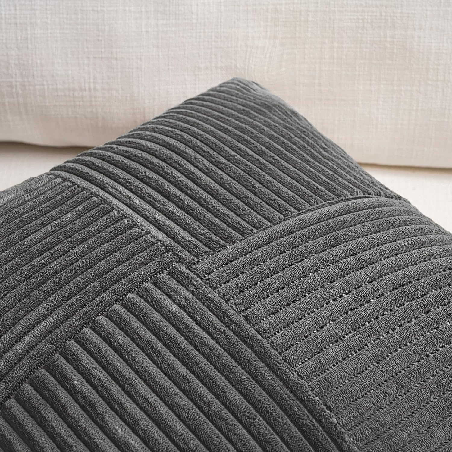 Fancy Homi 2 Packs Dark Gray Decorative Throw Pillow Covers 22x22 Inch for Living Room Couch Bed Sofa, Rustic Farmhouse Boho Home Decor…