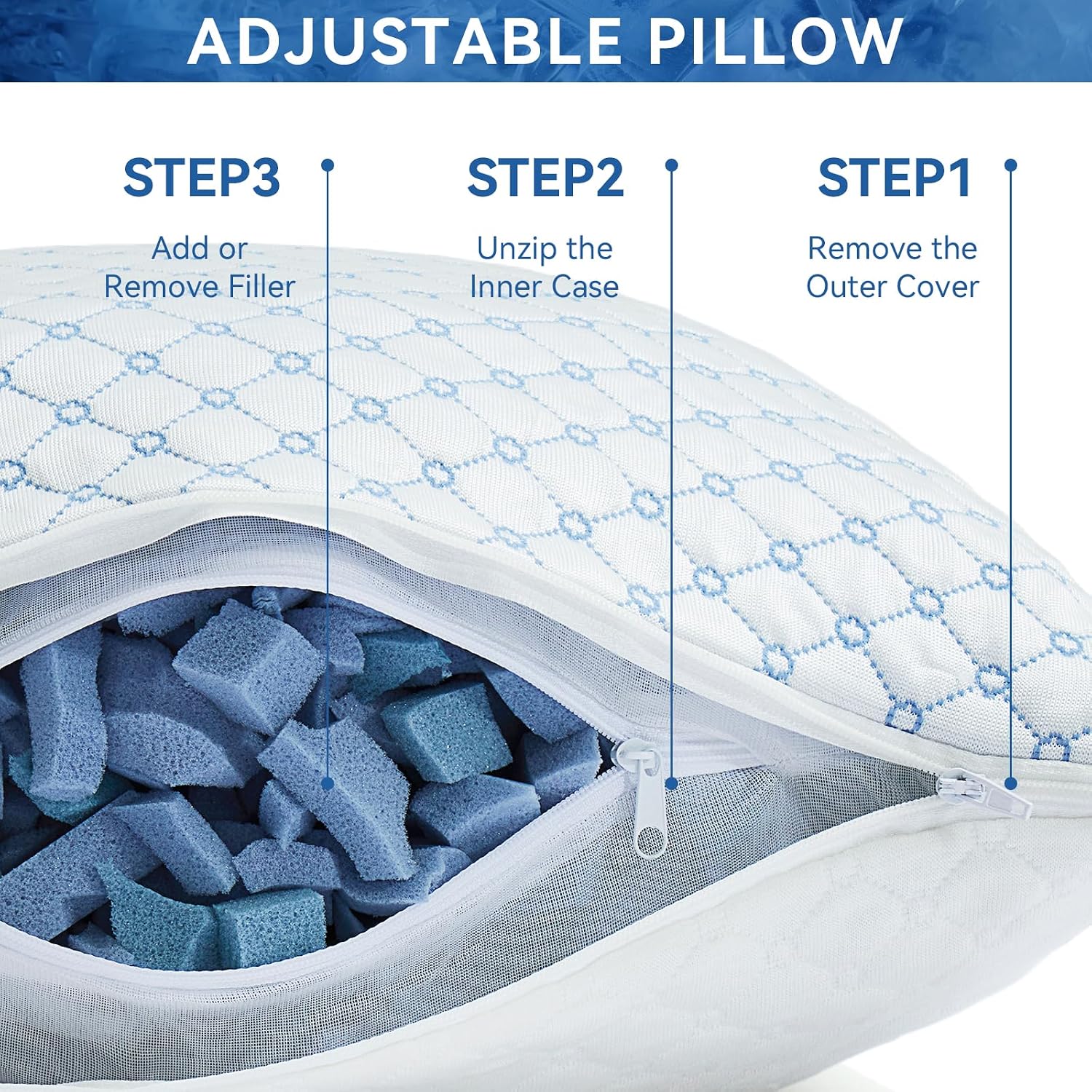 Yagamo Cooling Bed Pillows for Sleeping King Size Set of 2, Shredded Memory Foam Pillows for Bed 2Pack, Adjustable Cool Pillow for S…