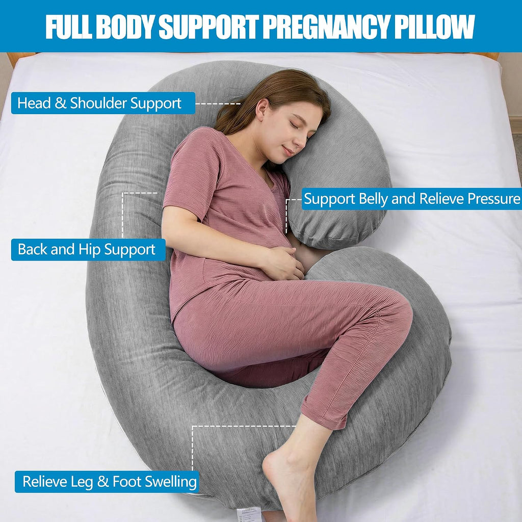 1 MIDDLE ONE Pregnancy Pillow, C Shaped Full Body Pillow for Maternity Support, Pregnant Women Sleeping Pillow with Cover (Cooling Grey)