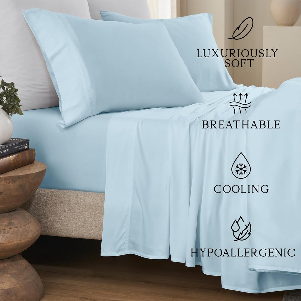 KARISSA MAE Pure Viscose from Bamboo Split King Size Sheet Set | 100% FSC Certified | Luxuriously Soft | Cooling | 18" Deep Pocket…