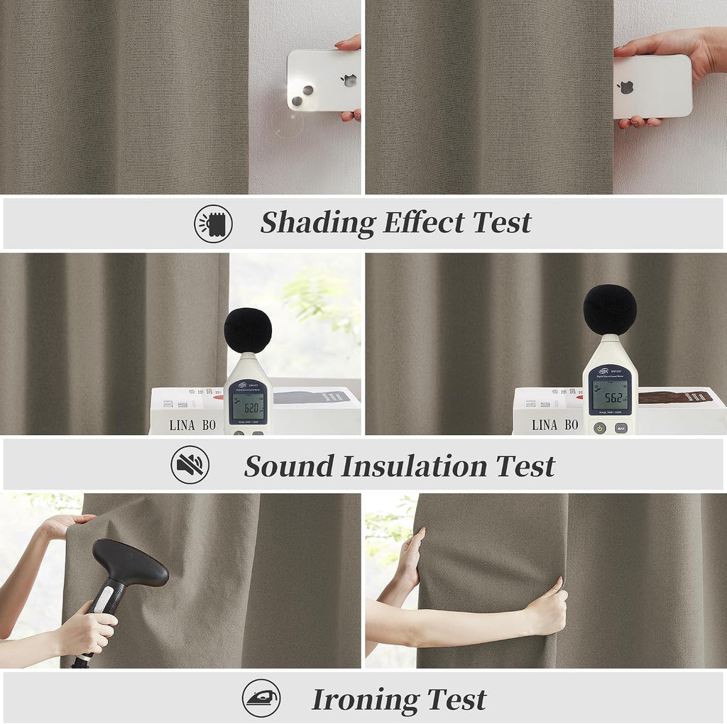 Keqiaosuocai Taupe Blackout Curtains Linen 72 Inch Length Set of 2 Panels Back Tab Rod Pocket Hook Belt Rustic Farmhouse Country Vintage De…