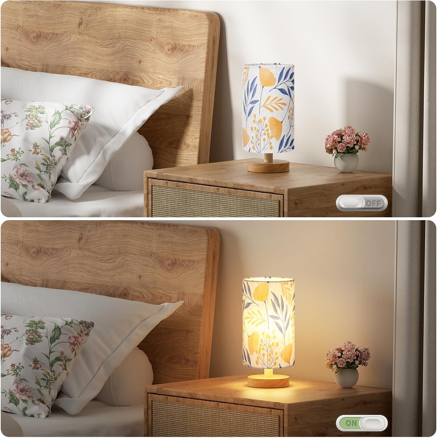 Fenmzee Ginkgo Table Lamp for Bedroom - Inline Control, Small Bedside Lamp with 3000K A15 LED Blub, Easy Assembly (Ginkgo Cream Shade, 9"…