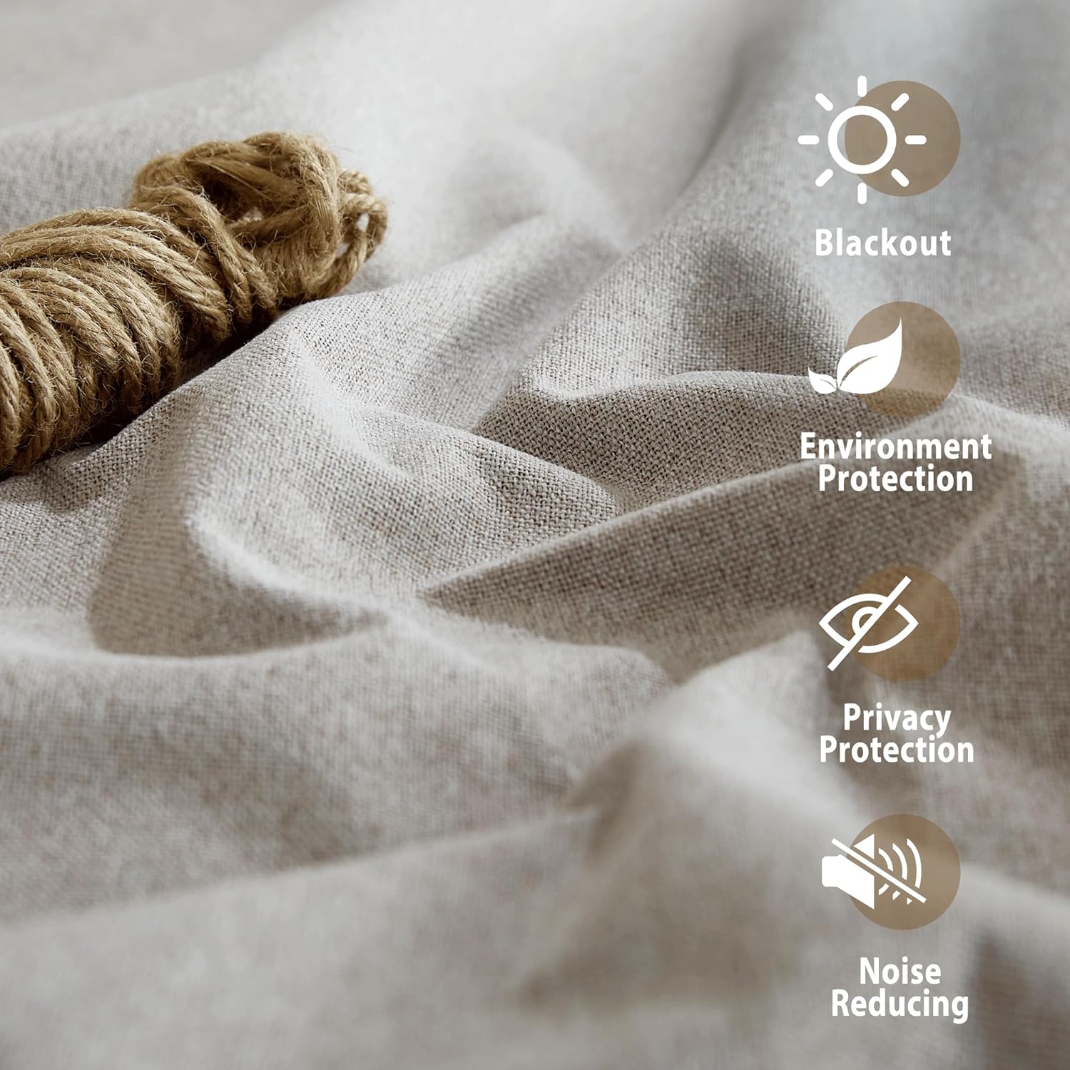 NICETOWN Natural Full Blackout Boho-Chic Faux Linen Curtains 84" Long 2 Panels Set for Cafe Window, 42" Wide, Thick Faux Linen Blend…