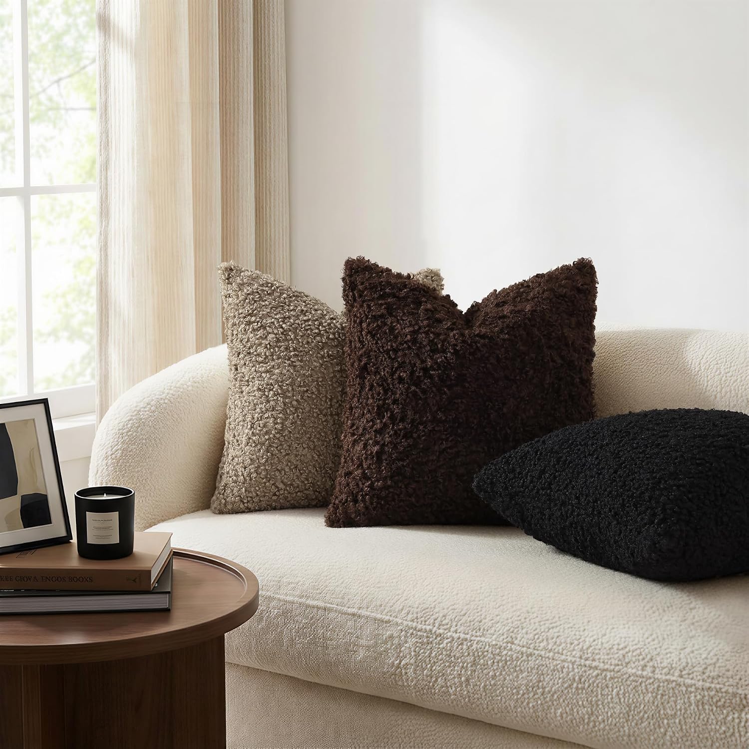 decorUhome Pack of 2 Throw Pillow Covers 22x22 Inch, Faux Fur Decorative Sherpa Pillow Covers Fuzzy Accent Soft Sheepskin Fleece Pillow Cas…