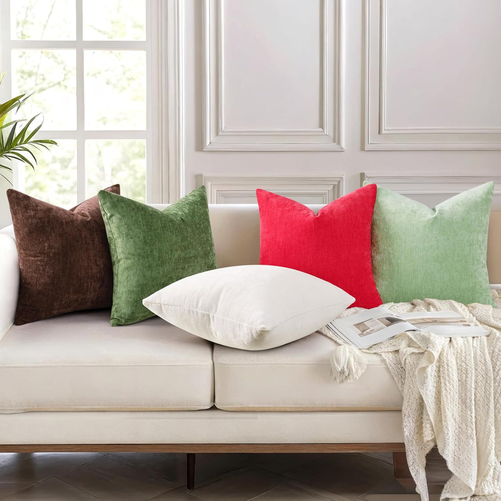 decorUhome Chenille Reddish Brown Throw Pillow Covers 24x24 Inch Set of 2, Decorative Soft Couch Pillow Covers Solid Dyed Accent Farmhouse…