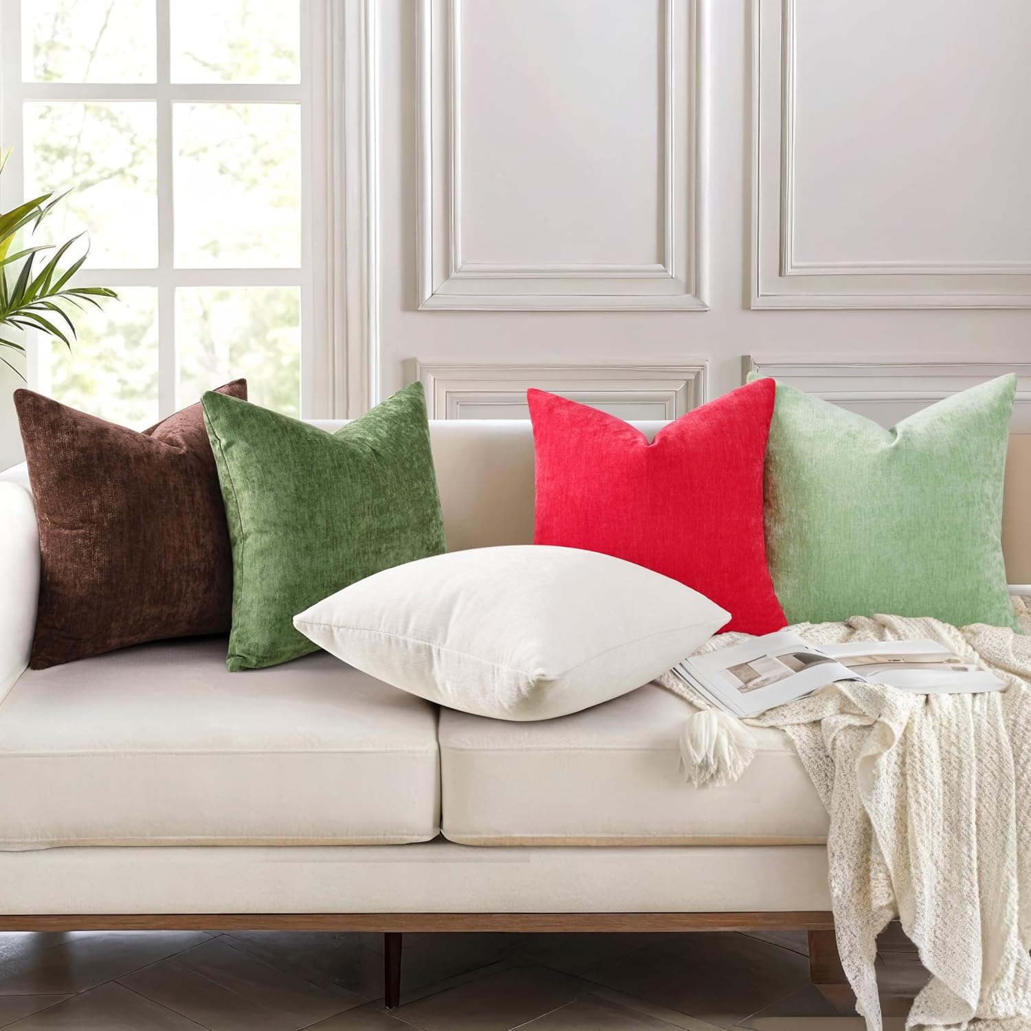 decorUhome Chenille Reddish Brown Throw Pillow Covers 20x20 Inch Set of 2, Decorative Soft Couch Pillow Covers Solid Dyed Accent Farmhouse…