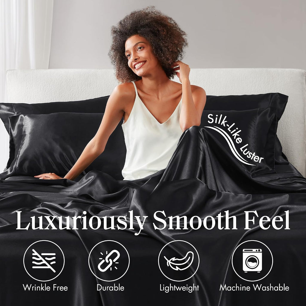 Madisonpark Madison Park Satin Sheets Split King Size, Luxurious Silky Bed Sheets, Elastic 14" Pocket fits up to 16" Mattress, Wrinkle-Free…