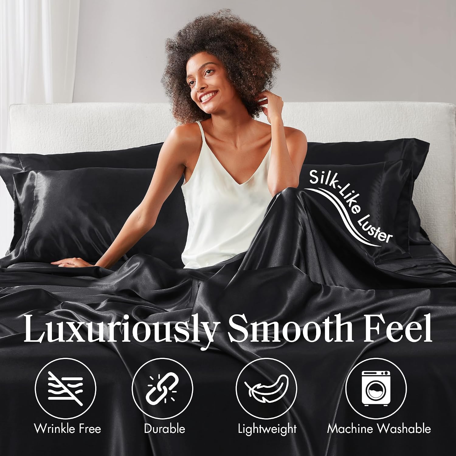 Madisonpark Madison Park Satin Sheets Split King Size, Luxurious Silky Bed Sheets, Elastic 14" Pocket fits up to 16" Mattress, Wrinkle-Free…