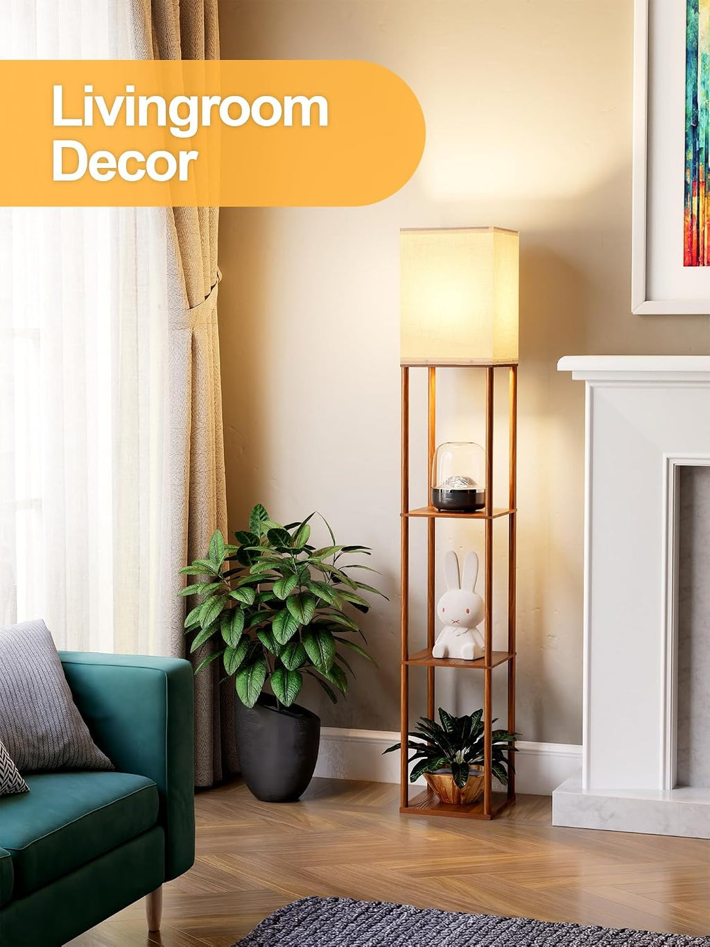 PARTPHONER Floor Lamp with Shelves for Living Room Walnut Brown 2 Pack, Shelf Floor Lamp with 3 CCT LED Bulb, Corner Display Standing…