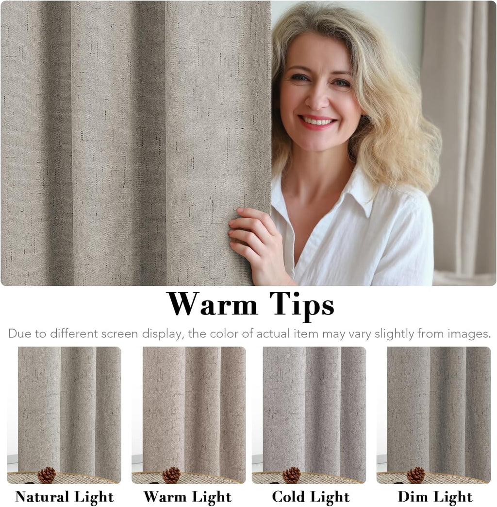 H.VERSAILTEX Linen Blackout Curtains Durable Thick Textured Linen Look 100% Blackout Patio Door Curtain Anti Rust Grommet Extra Wide…