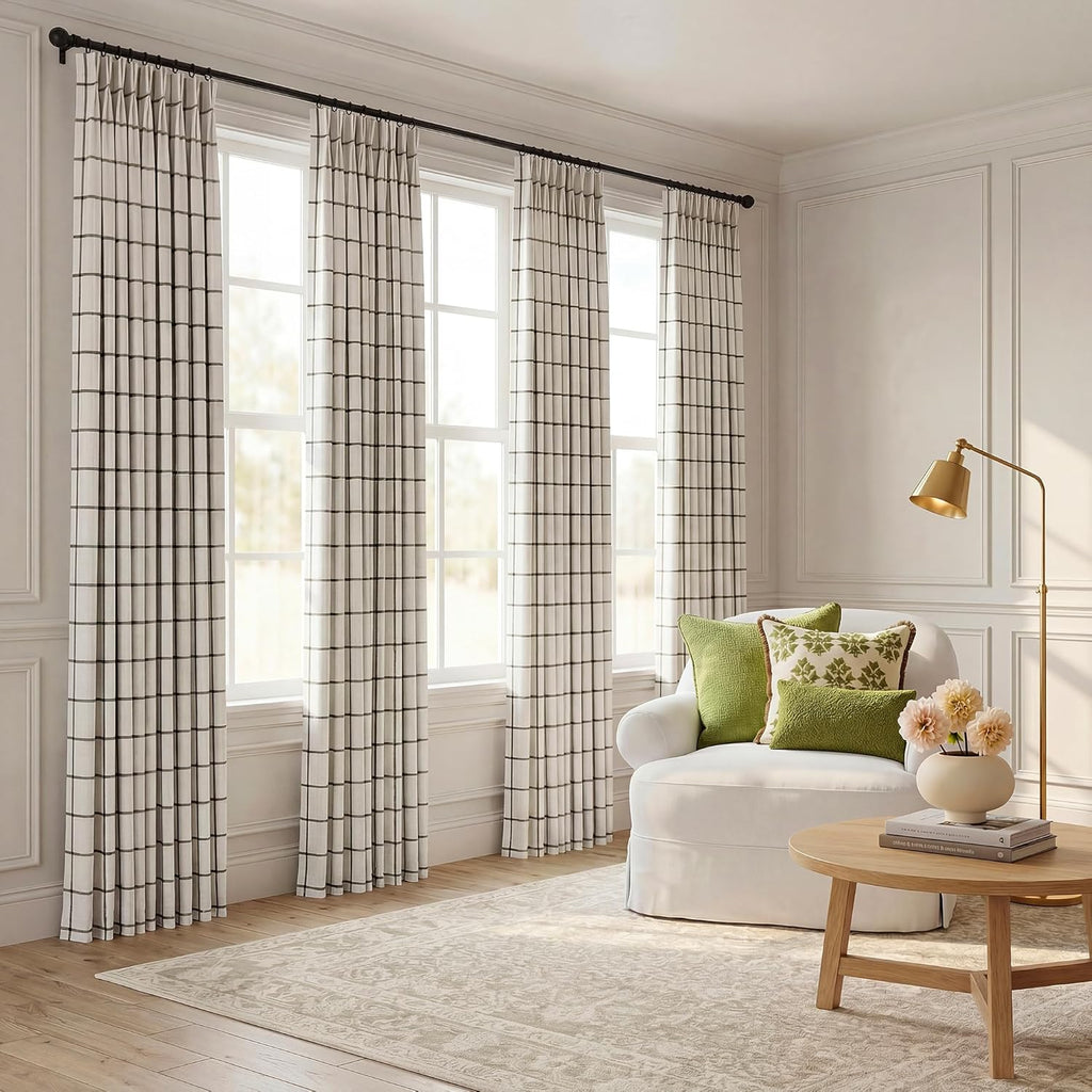 Threegirlshome THREE GIRLS Plaid Pinch Pleated Curtains - Modern Luxury Linen Buffalo Blackout Drapes, Thermal Insulated Double Layer Windo…