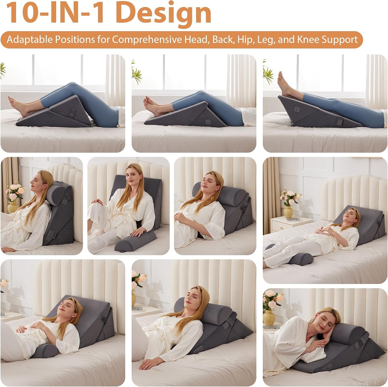 EnjoyaBetterLifeFromHere 3PCS Wedge Pillow for Acid Reflux Relief, Adjustable Wedge Pillow Headboard, Bed Wedges Pillow for Back, Sleeping…