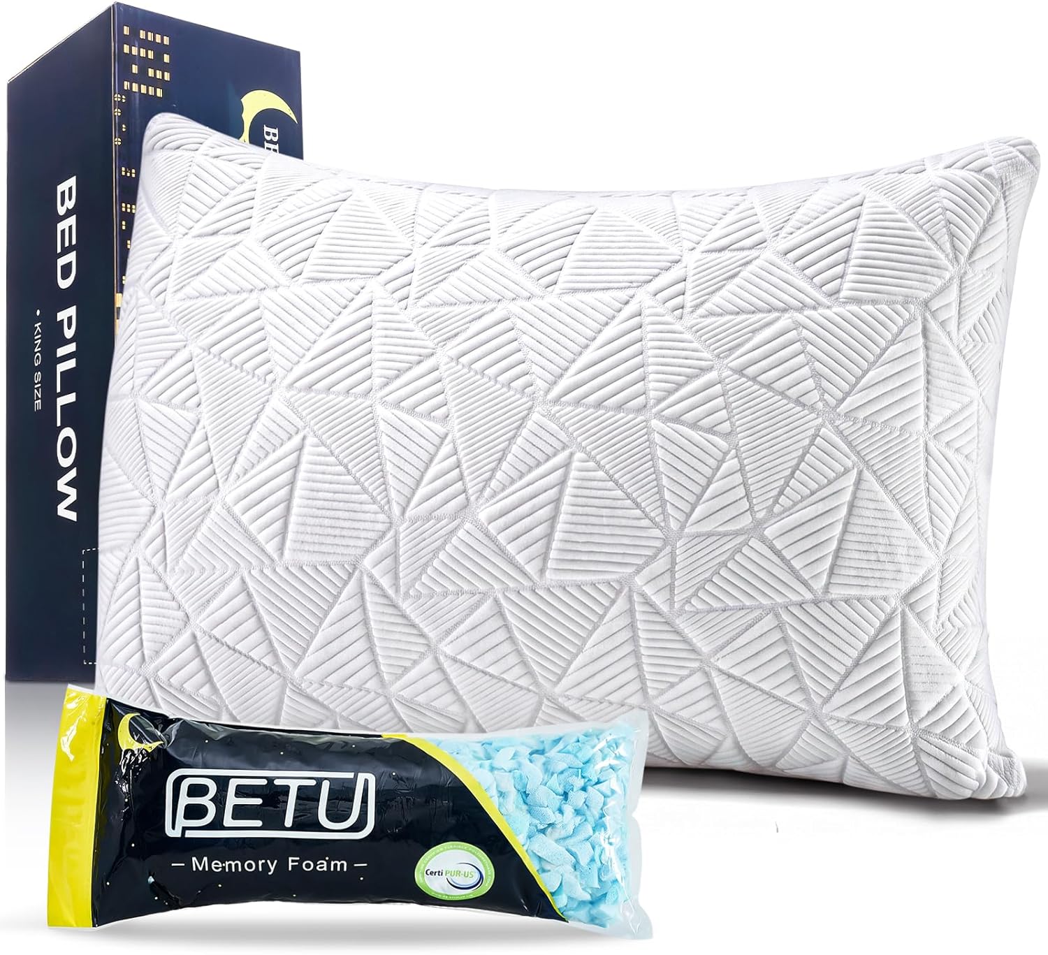 BETU Cooling King Size Pillow, Shredded Memory Foam Cool Pillow for Hot Sleepers, Adjustable Firm Soft Support Bed Pillows Perfect for…