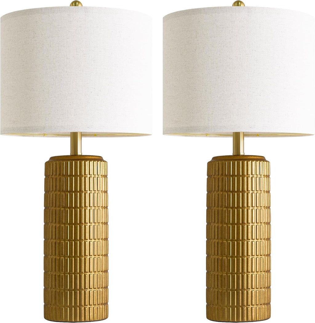 PoKat 27.5'' Tall Brass Gold Table Lamps Set of 2 for Living Room, Modern Table Lamps for Bedroom Night Stands, Retro Ceramic Bedside…