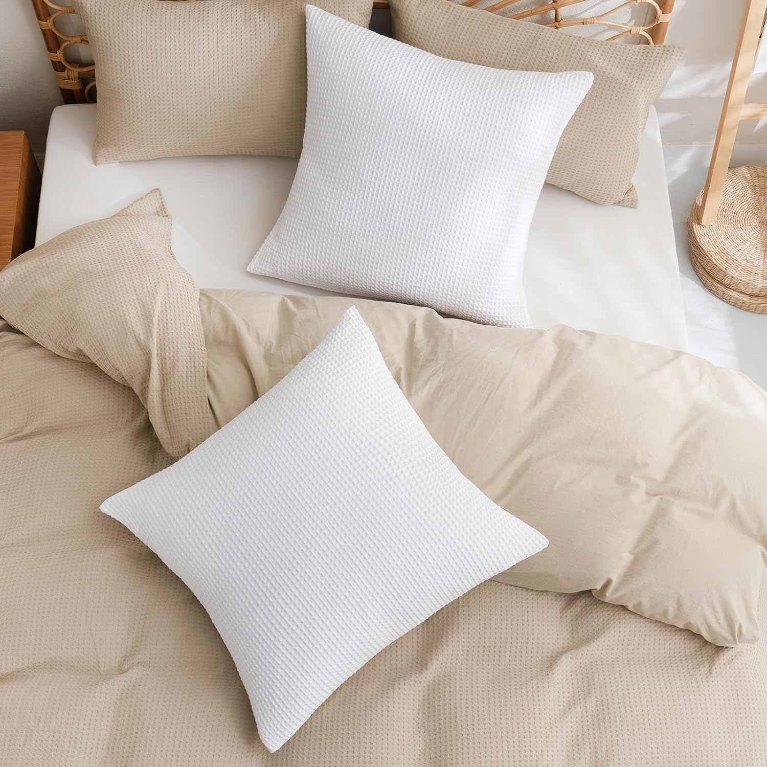 Phf 100% Cotton Waffle Weave Throw Pillow Cover, 24" x 24", No Filling, 2 Pack Elegant Home Decorative Square Throw Pillow Covers for Bed C…