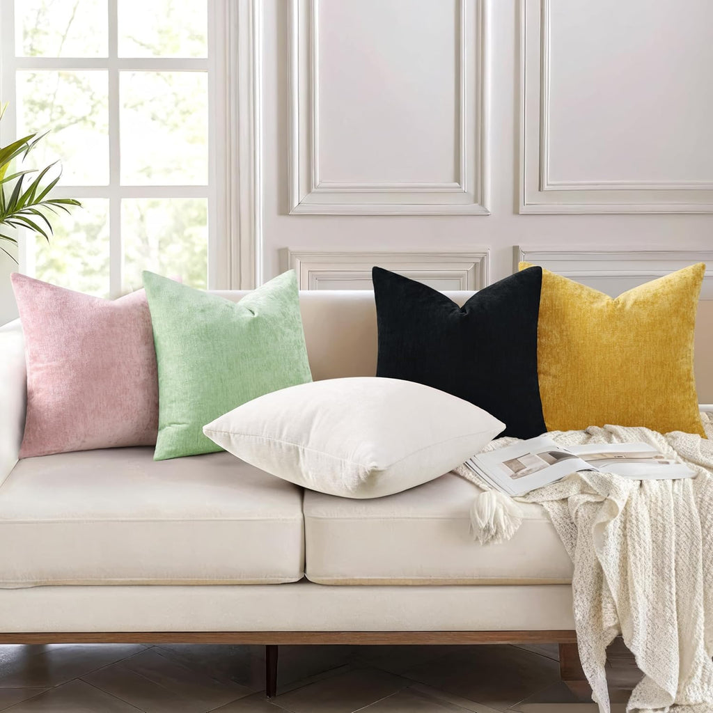 decorUhome Chenille Black Throw Pillow Covers 18x18 Inch Set of 2, Decorative Soft Couch Pillow Covers Solid Dyed Accent Farmhouse Neutral…