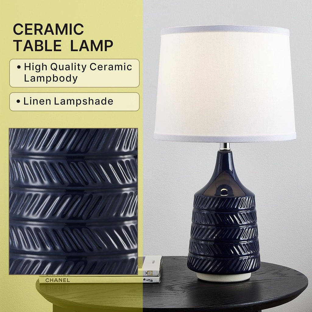 Dark Blue Ceramic Table Lamps Set of 2, 18.5" Modern Bedside Lamps for Night Stands, Classic Small Lamps for Living Room End Tables…