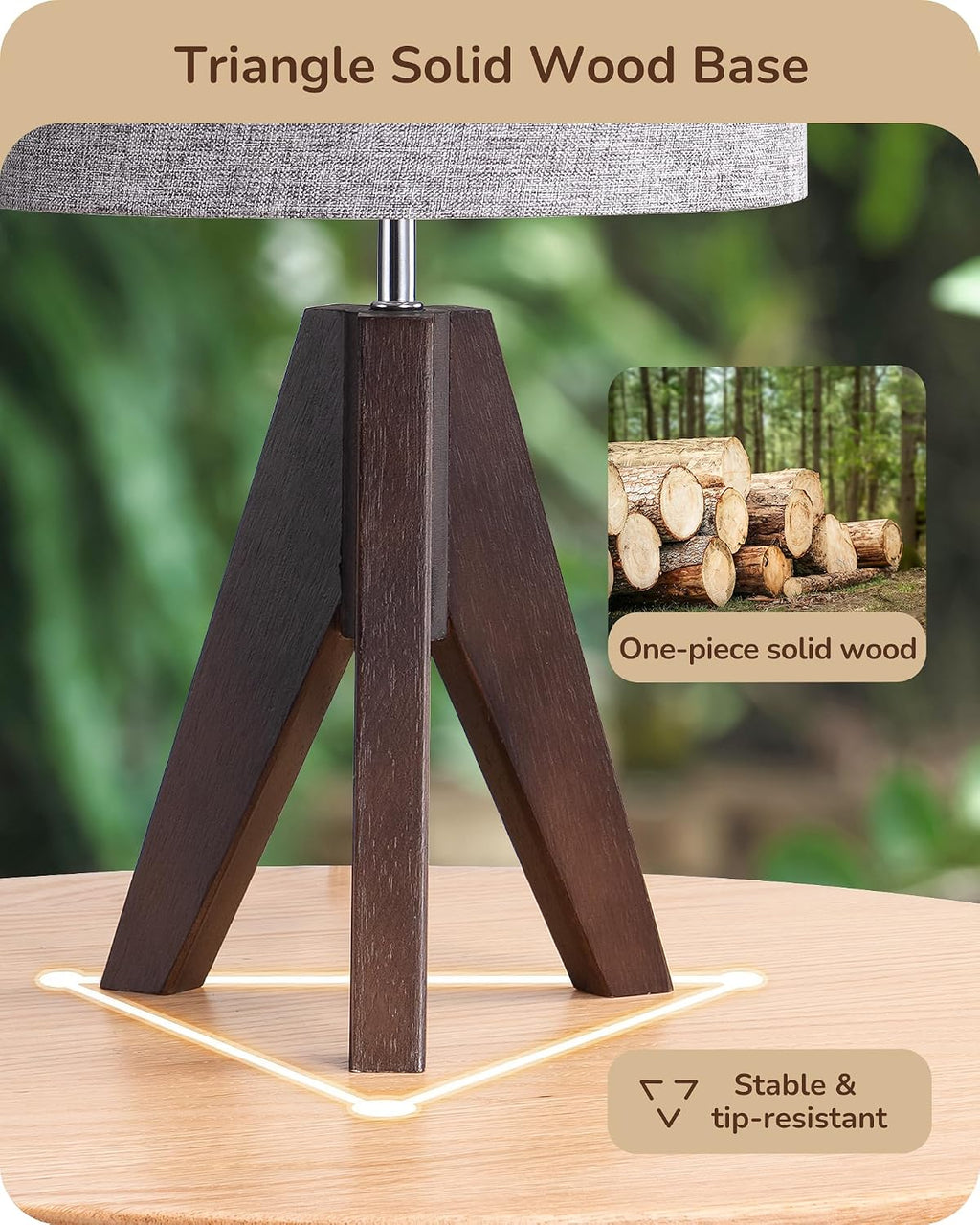 EDISHINE Boho Small Table Lamp, Walnut Color Wooden Tripod Bedside Lamp, Farmhouse Nightstand Lamp for Nursery, Bedroom, Office, Kid…