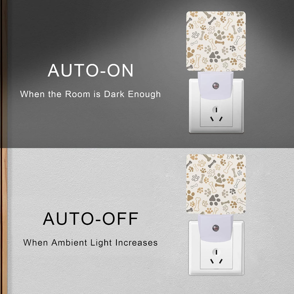 Dog Cat Paw Print Bones Night Light Plug-in LED Nightlights Auto Sensor Night Lamp Dusk-to-Dawn Lamp Home Decor for Nursery Children…