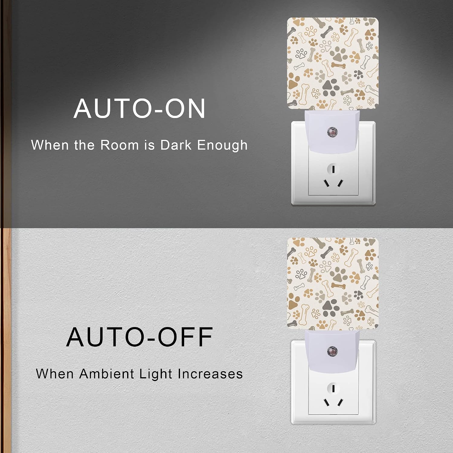 Dog Cat Paw Print Bones Night Light Plug-in LED Nightlights Auto Sensor Night Lamp Dusk-to-Dawn Lamp Home Decor for Nursery Children…