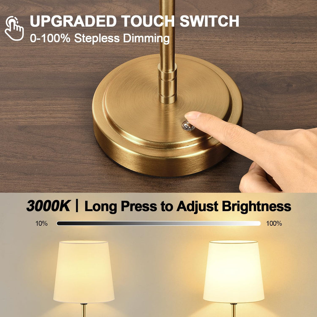 Cordless Table Lamps Set of 2 – Battery Operated Lamp with 7500mAh Rechargeable Battery, Stepless Dimmable Vintage Brushed Gold Desk…