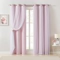 Bujasso Pink Blackout Curtains with Sheer Overlay Mix and Match Double Layer 80% Room Darkening Window Treatment Set for Girls Bedroom Livi…