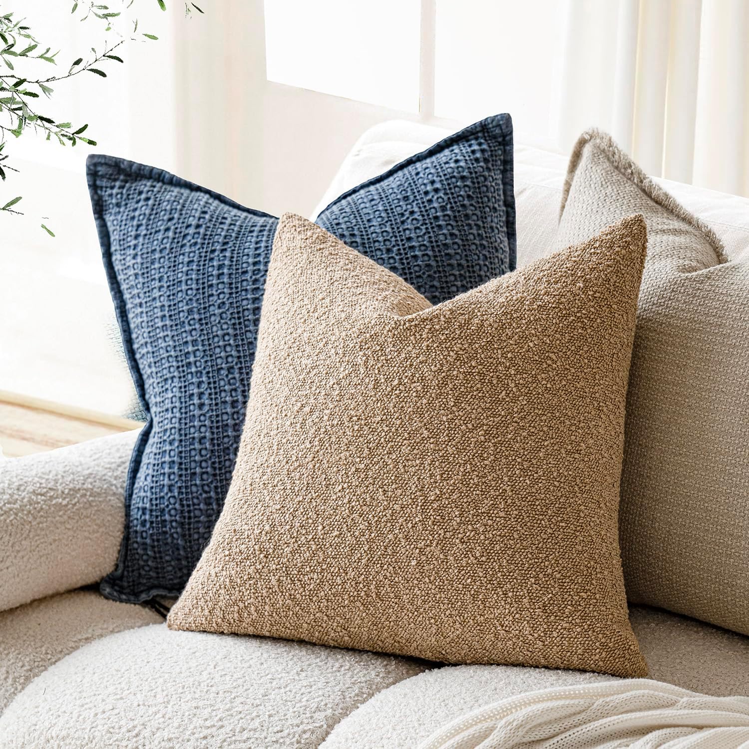 Foindtower Textured Boucle Throw Pillow Covers Accent Solid Pillow Cases Cozy Soft Decorative Couch Cushion Case for Chair Sofa Bedroom…