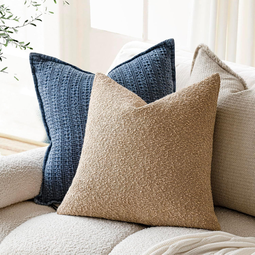 Foindtower Textured Boucle Throw Pillow Covers Accent Solid Pillow Cases Cozy Soft Decorative Couch Cushion Case for Chair Sofa Bedroom…