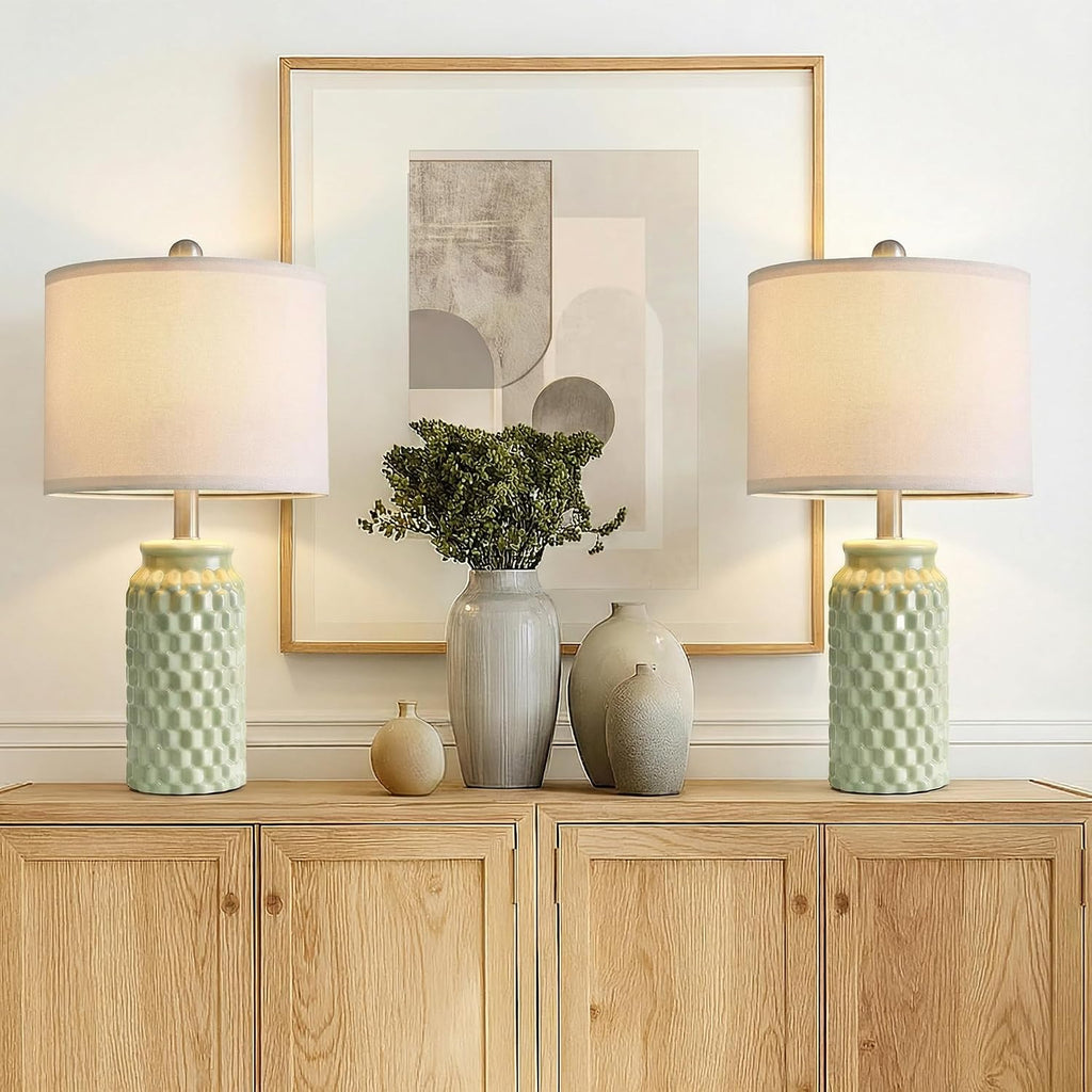 20.5" Small Bedside Lamps Set of 2 with 5FT Cord, Green Ceramic Modern Farmhouse Table Lamps for Nightstand, Living Room, Bedroom, 3D…