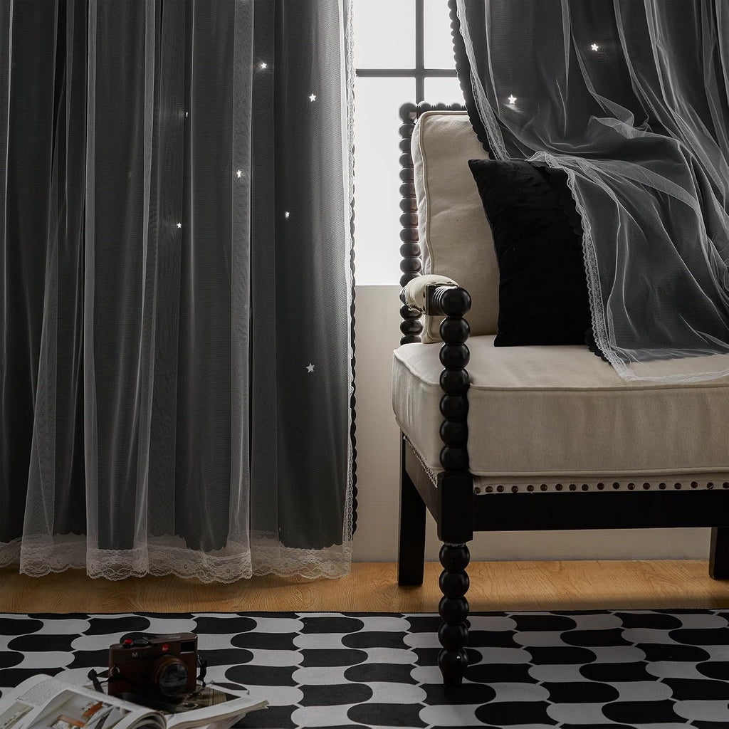 Addsomecolortolife XiDi Grommet Blackout Curtains for Bedroom & Living Room, 84"L x 34"W, Unicorn Pattern, Girls & Kids Room Decor Black