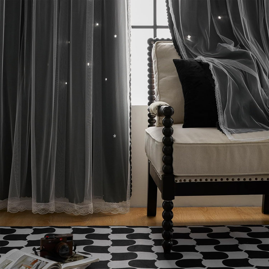 Addsomecolortolife XiDi Room Darkening Curtains 84 inches Long, Black Out Curtains for Bedroom Windows, Unicorn Curtains for Kids Room, Bla…
